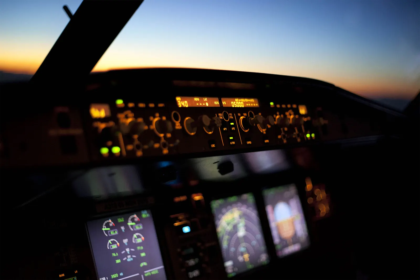 Airbus A320 simulator cockpit high-definition front view