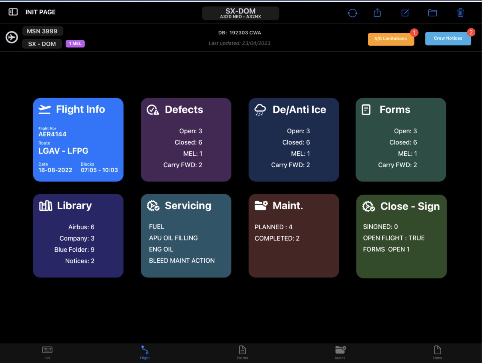AeroTechLog dashboard showing fleet-wide status overview
