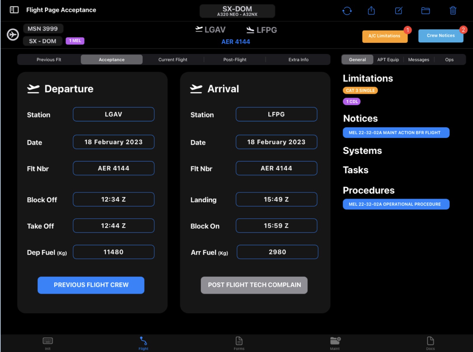 AeroTechLog defect management screen with MEL suggestions