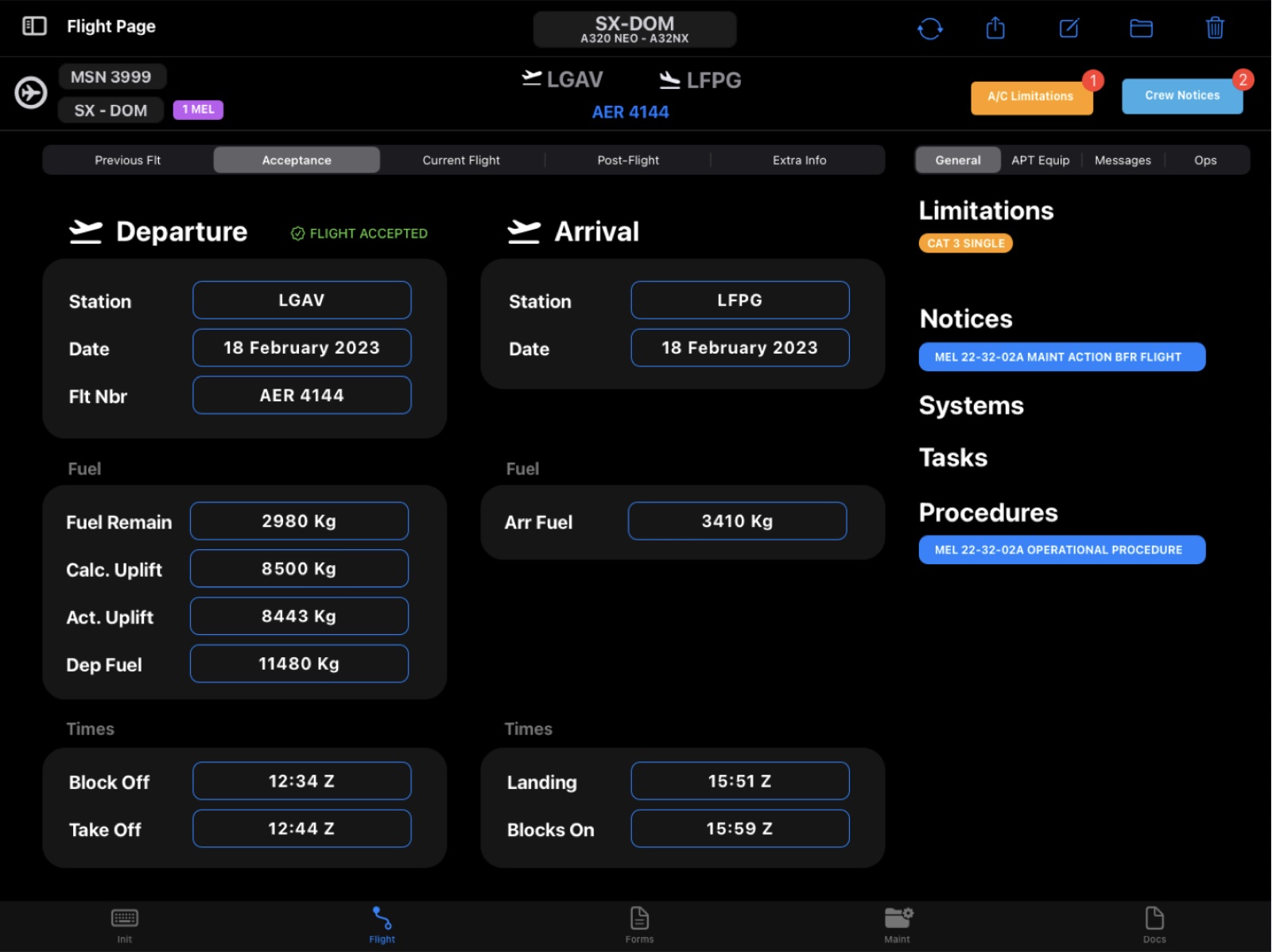 AeroTechLog digital journey log screen